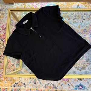 Opening Ceremony Black Boxy Cropped Half Zip Polo Shirt Womens L Large